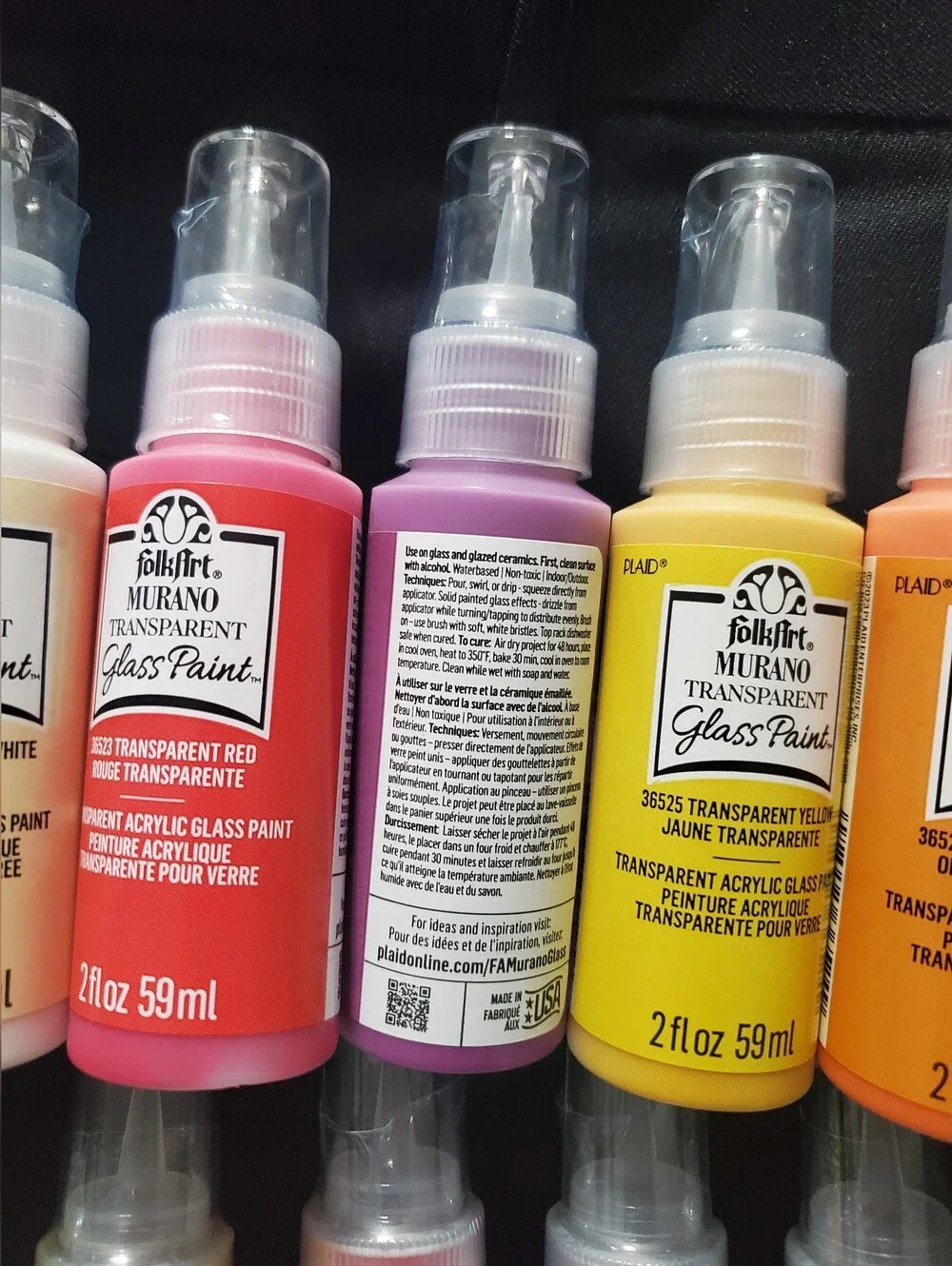 10 New  Folk Art Glass Paint Murano Transparent Metallic &dots Paint 2fl Oz Each